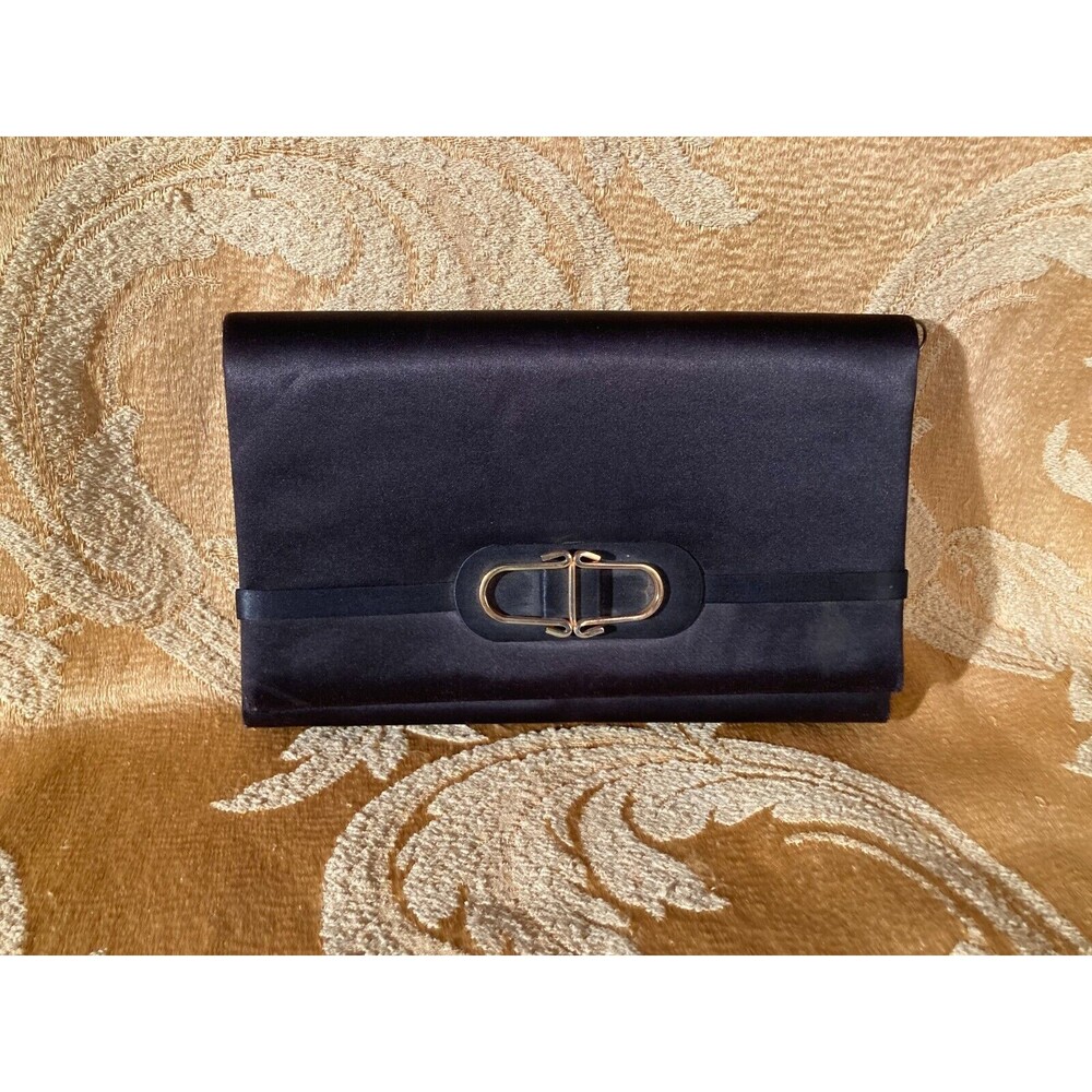 Vintage 70s Purse 1970s Black Satin Gold Chain Disco Cocktail Studio 54 Bag